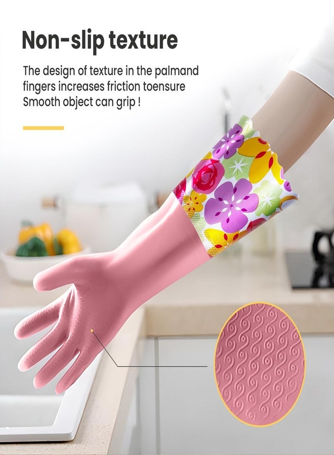 KAQ 3 Pairs Dishwashing Cleaning Gloves, Reusable Long Rubber Gloves with Cotton Lining, Latex Free Dish Washing Gloves, Water Resistant Household Glove for Kitchen Bathroom(Medium) - Image 5