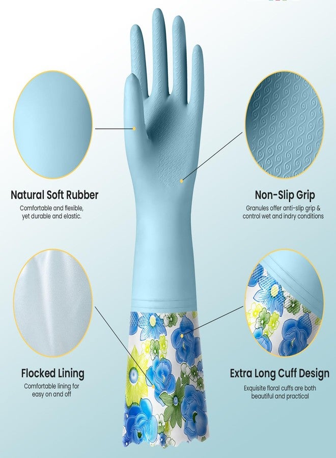 KAQ 3 Pairs Dishwashing Cleaning Gloves, Reusable Long Rubber Gloves with Cotton Lining, Latex Free Dish Washing Gloves, Water Resistant Household Glove for Kitchen Bathroom(Medium) - Image 2