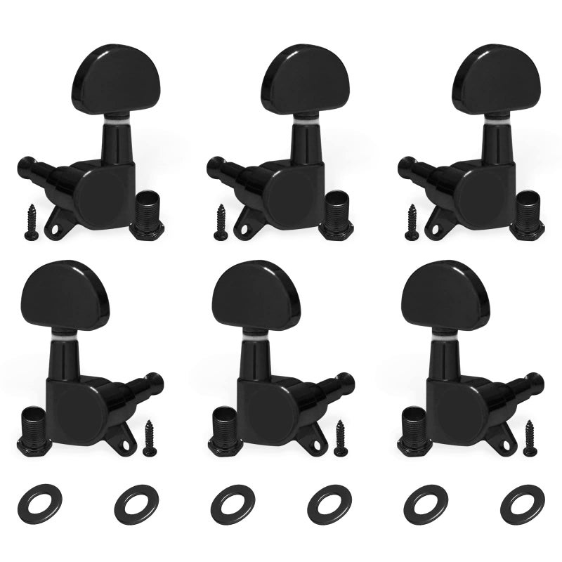 SAPHUE 6 Pieces 3L3R Guitar tuner pegs,Guitar Sealed Fan-shaped Tuning Pegs Tuner Machine Heads for Acoustic Electric Guitar Guitar Parts (Black) - Image 1