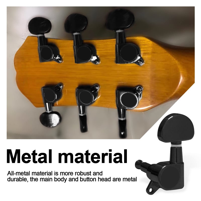 SAPHUE 6 Pieces 3L3R Guitar tuner pegs,Guitar Sealed Fan-shaped Tuning Pegs Tuner Machine Heads for Acoustic Electric Guitar Guitar Parts (Black) - Image 2