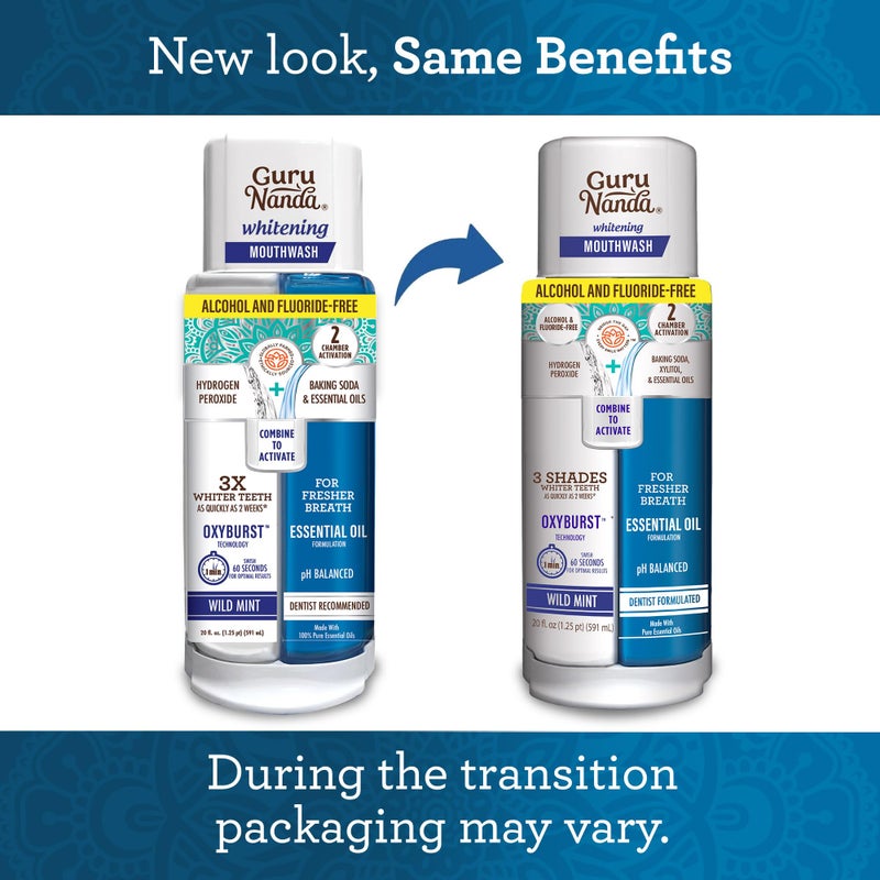 GuruNanda Teeth Whitening Dual Barrel Oxyburst Mouthwash - Alcohol & Fluoride Free, Hydrogen Peroxide to Promote Whiter Teeth - Wild Mint - 3x20 Fl Oz - Image 2