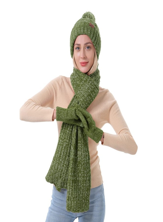 MAYLISACC Ladies Knit Beanie Hat Neck Warmer Scarf and Touch Screen Gloves Set, Double Layer Fleece Bubble Cap for Women - Image 2