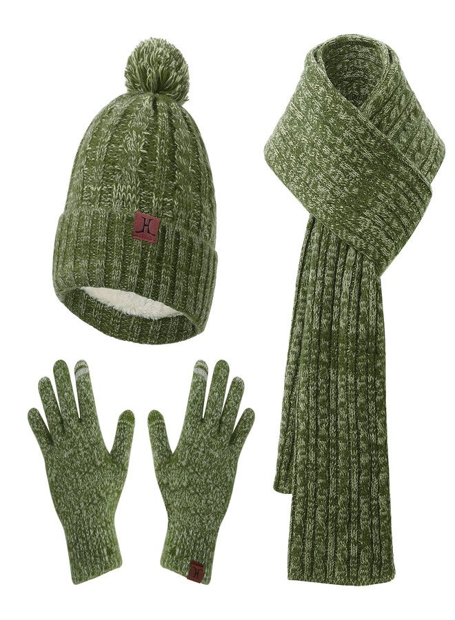 MAYLISACC Ladies Knit Beanie Hat Neck Warmer Scarf and Touch Screen Gloves Set, Double Layer Fleece Bubble Cap for Women - Image 1