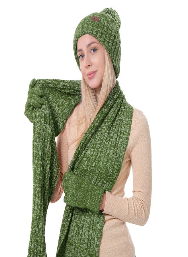 MAYLISACC Ladies Knit Beanie Hat Neck Warmer Scarf and Touch Screen Gloves Set, Double Layer Fleece Bubble Cap for Women - Image 3