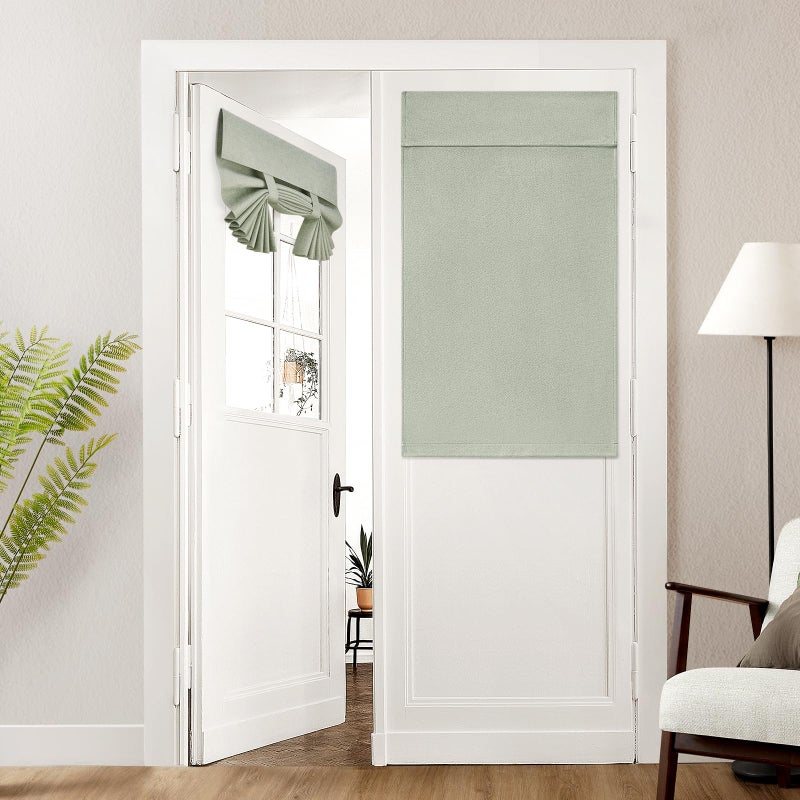 HOMEIDEAS HOMEIDEAS 100% Linen Blackout French Door Curtains  Privacy Door Window Curtains  26 X 40 Inch Room Darkening Blinds  Thermal Insulated Shades for Bedroom  1 Panel  Sage Green - Image 1