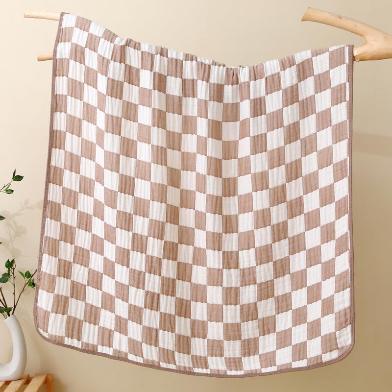 HardNok Ultra Soft Muslin Baby Blanket,A Versatile Swaddle and Bed Blanket for Babies, Toddlers, Boys, and Girls (1 Coffee Checkered 1 Pack). - Image 5