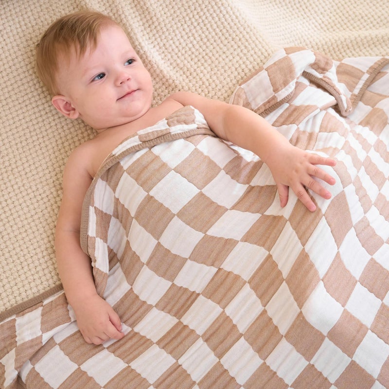 HardNok Ultra Soft Muslin Baby Blanket,A Versatile Swaddle and Bed Blanket for Babies, Toddlers, Boys, and Girls (1 Coffee Checkered 1 Pack). - Image 2