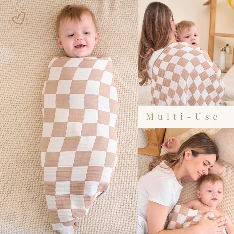 HardNok Ultra Soft Muslin Baby Blanket,A Versatile Swaddle and Bed Blanket for Babies, Toddlers, Boys, and Girls (1 Coffee Checkered 1 Pack). - Image 4
