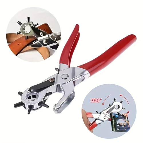 DIVINEXT Revolving Leather Belt Hole Punch Piler with Multi Tool Machine | 22 X 15 X 2.5 cm | Red & Silver - Image 4