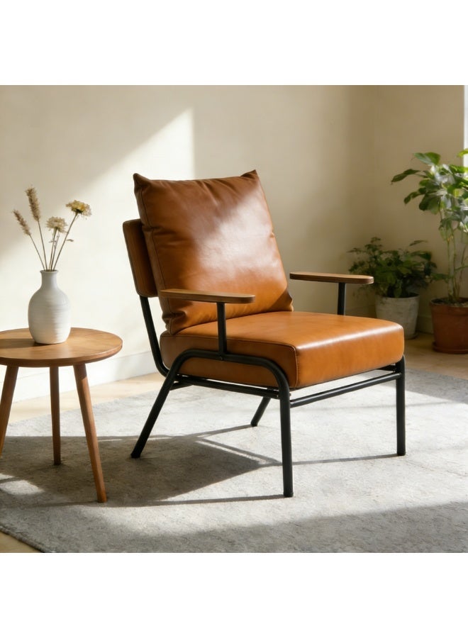 HXDream Modern Accent Chair with Metal Frame, Faux Leather Upholstery, and Wooden Armrests - Comfortable Lounge Chair for Living Room, Bedroom, and Office - Image 4