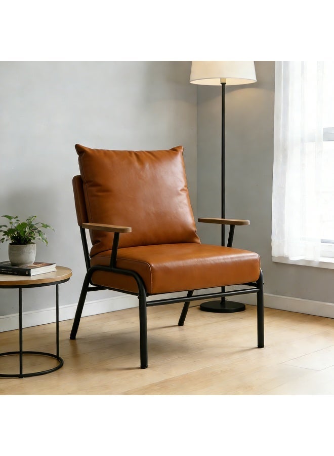HXDream Modern Accent Chair with Metal Frame, Faux Leather Upholstery, and Wooden Armrests - Comfortable Lounge Chair for Living Room, Bedroom, and Office - Image 1