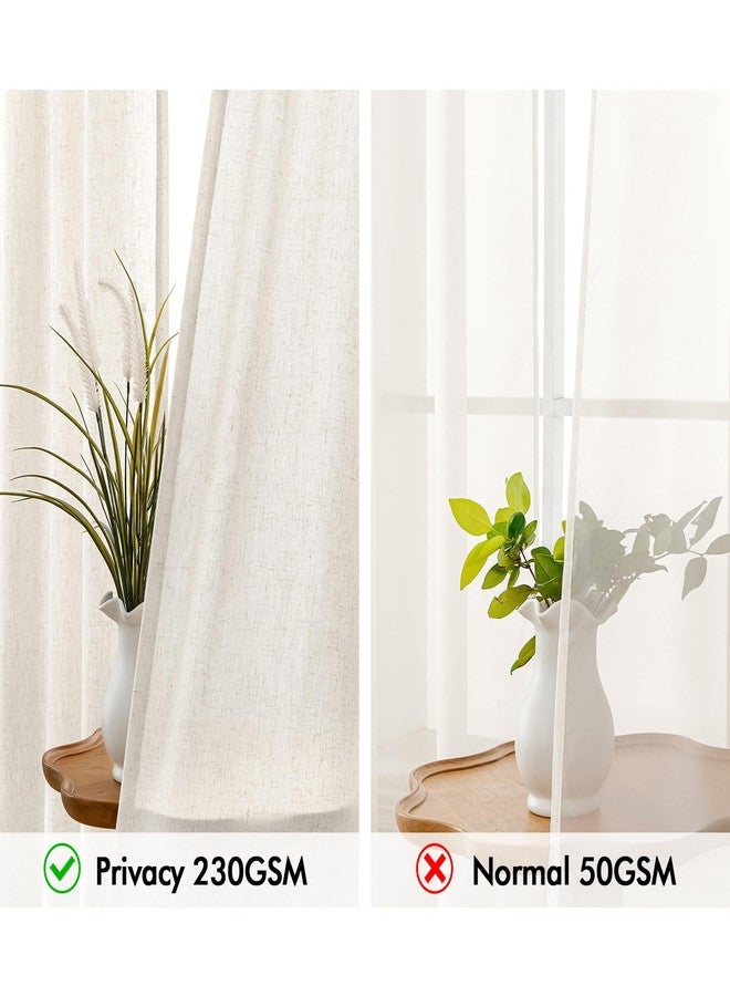MIULEE Non-See-Through Privacy Linen Curtains 2 Panels, Light Filtering Window Curtains Farnhouse Textured Back Tab Semi Sheer Drapes for Bedroom Living Room, 52 x 96 Inches Long, Natural White - Image 3