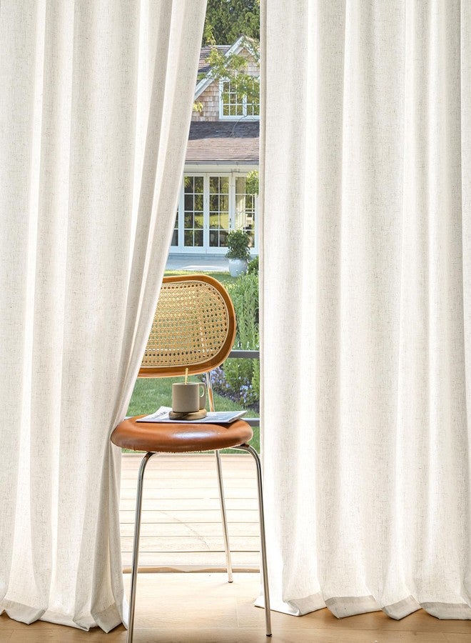 MIULEE Non-See-Through Privacy Linen Curtains 2 Panels, Light Filtering Window Curtains Farnhouse Textured Back Tab Semi Sheer Drapes for Bedroom Living Room, 52 x 96 Inches Long, Natural White