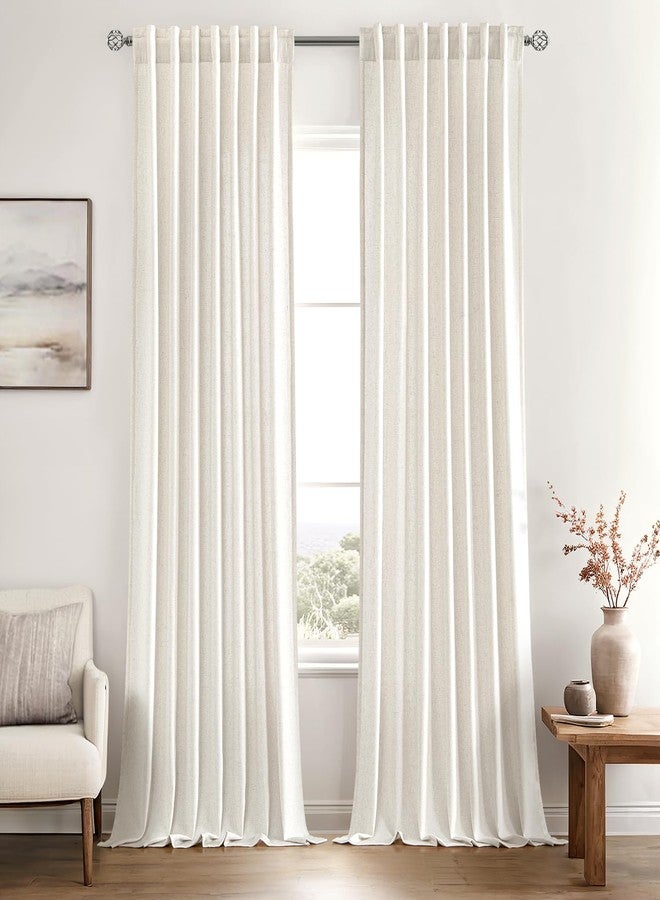 MIULEE Non-See-Through Privacy Linen Curtains 2 Panels, Light Filtering Window Curtains Farnhouse Textured Back Tab Semi Sheer Drapes for Bedroom Living Room, 52 x 96 Inches Long, Natural White - Image 2