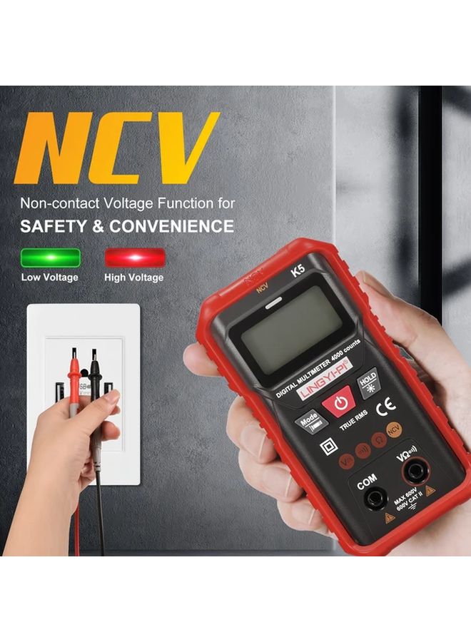 Red Smart Digital Multimeter 4000 Counts AC DC Voltage Tester Non Contact NVC - Image 5