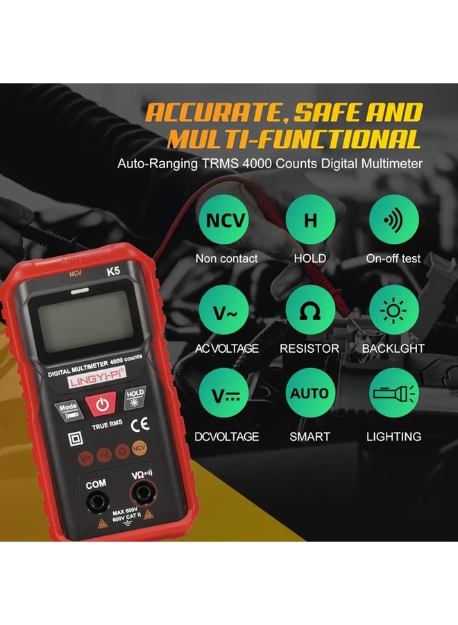 Red Smart Digital Multimeter 4000 Counts AC DC Voltage Tester Non Contact NVC - Image 4