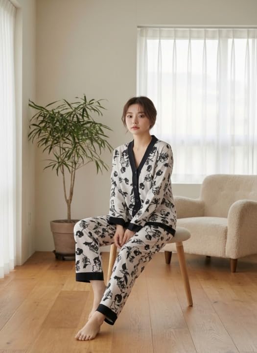 Celary Korean Style Women’s Night Suit|| Cute Printed Pajama Set with Long Sleeve Top & Pants|| Cotton Loungewear||Winter Night Dress|| Full Sleeves with Front Buttons - Image 3