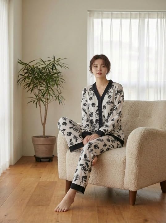 Celary Korean Style Women’s Night Suit|| Cute Printed Pajama Set with Long Sleeve Top & Pants|| Cotton Loungewear||Winter Night Dress|| Full Sleeves with Front Buttons - Image 4
