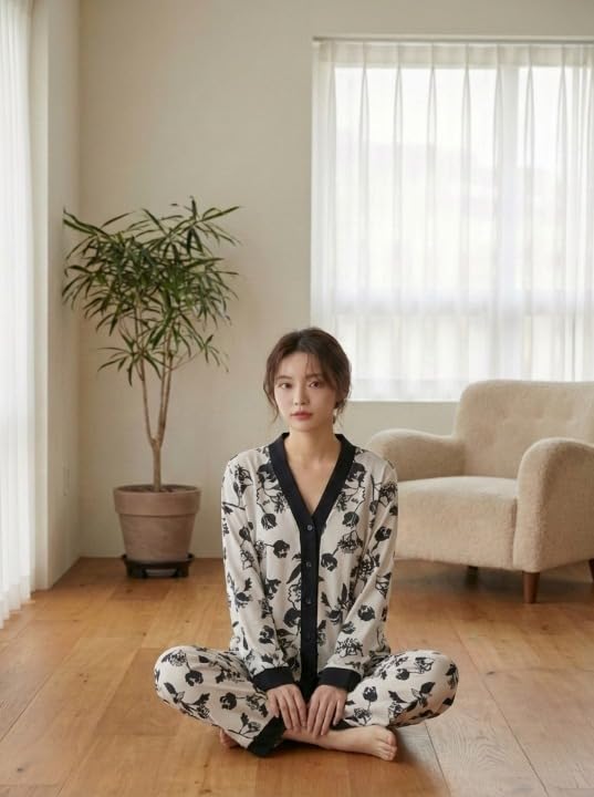 Celary Korean Style Women’s Night Suit|| Cute Printed Pajama Set with Long Sleeve Top & Pants|| Cotton Loungewear||Winter Night Dress|| Full Sleeves with Front Buttons - Image 5
