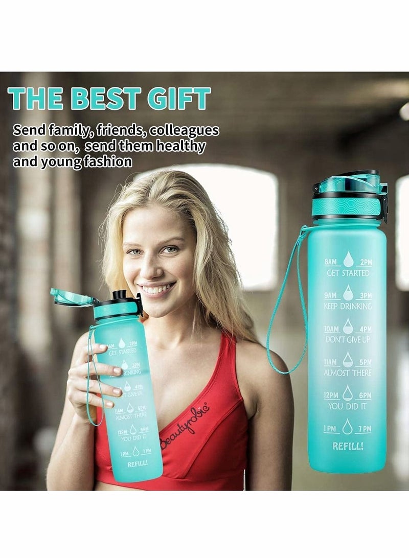 Y&D 32oz Leakproof Tritran BPA Free Water Bottle with Motivational Time Marker to Ensure You Drink Enough Daily for Fitness, Gym and Outdoor Sports（With water bottle brush） - Image 2