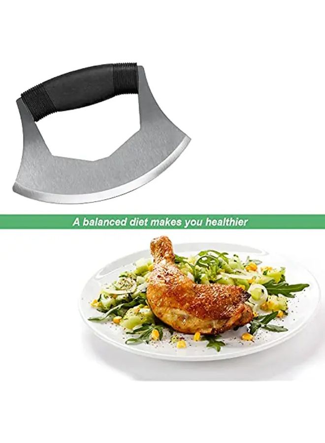 1PC Ergonomic Stainless Steel Mezzaluna Knife With Protective Cover Anti Slip Handle Chopper For Pizza Cheese Onion Carrot Pepper Garlic Vegetable Mincing - Image 5