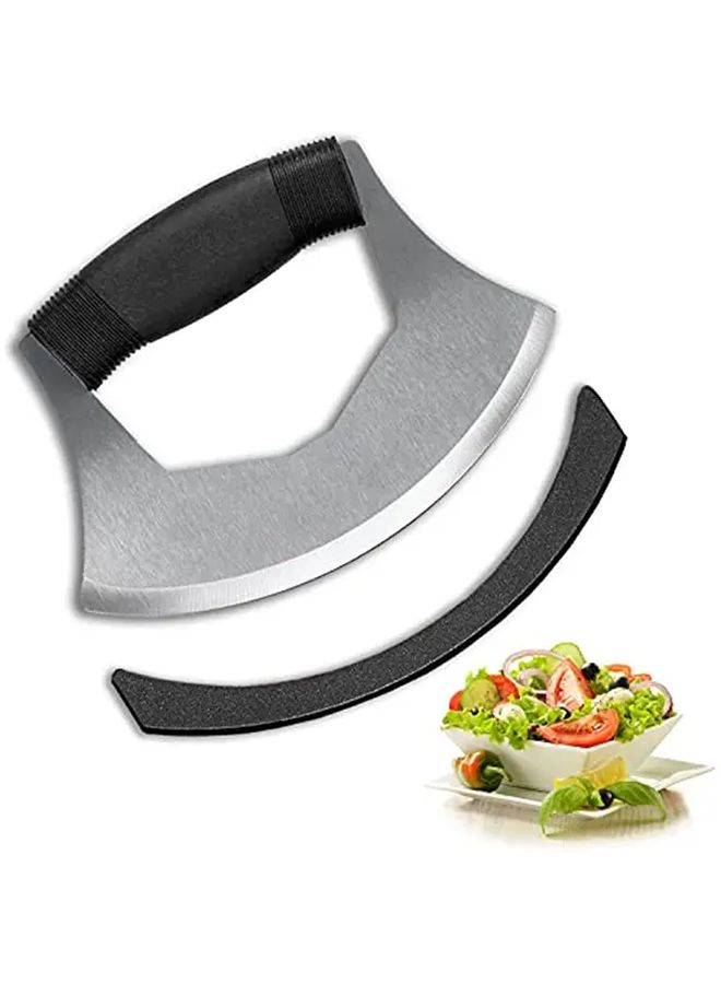1PC Ergonomic Stainless Steel Mezzaluna Knife With Protective Cover Anti Slip Handle Chopper For Pizza Cheese Onion Carrot Pepper Garlic Vegetable Mincing - Image 1