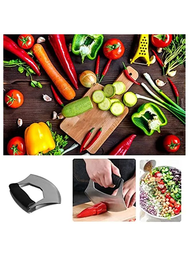 1PC Ergonomic Stainless Steel Mezzaluna Knife With Protective Cover Anti Slip Handle Chopper For Pizza Cheese Onion Carrot Pepper Garlic Vegetable Mincing - Image 4