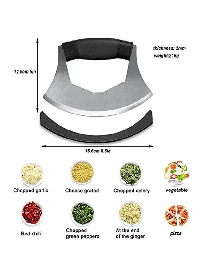 1PC Ergonomic Stainless Steel Mezzaluna Knife With Protective Cover Anti Slip Handle Chopper For Pizza Cheese Onion Carrot Pepper Garlic Vegetable Mincing - Image 2