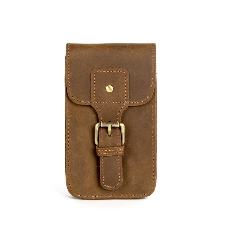 Crazy Horse Leather Mobile Phone Bag Vertical Retro Top Layer Cowhide Leather Mobile Phone Protective Cover Outdoor Sports Site - Image 1
