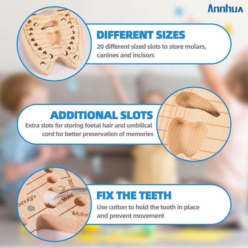 Annhua صندوق جنية الأسنان أنهوى صندوق أسنان الأطفال للفتيات حوامل الأسنان للأطفال صندوق تذكار لحبل السرة تخزين 20 سن لبني متساقط شعر جنيني وتسجيل معلومات الطفل - Image 5