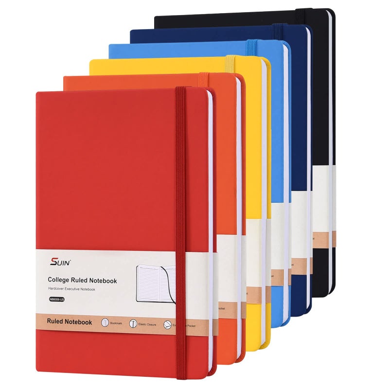 SUIN Hardcover-Journal-Notebooks, 6 Packs A5 Lined Journals Notebook for Writing 200 Pages, 8.2 x 5.5 inch, 6 Colors Classic Ruled Notebooks for Work/Travel/College - Image 1