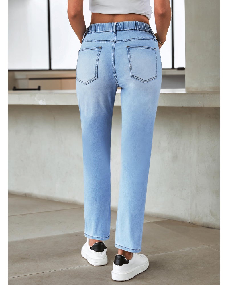 GRAPENT Country Concert Outfits for Women Straight Leg Pants Women Slim Straight Leg Jeans Womens Business Casual Clothes Womens Jeans Trend Color Gentle Sea Blue XX-Large Size 20 Size 22 - Image 2