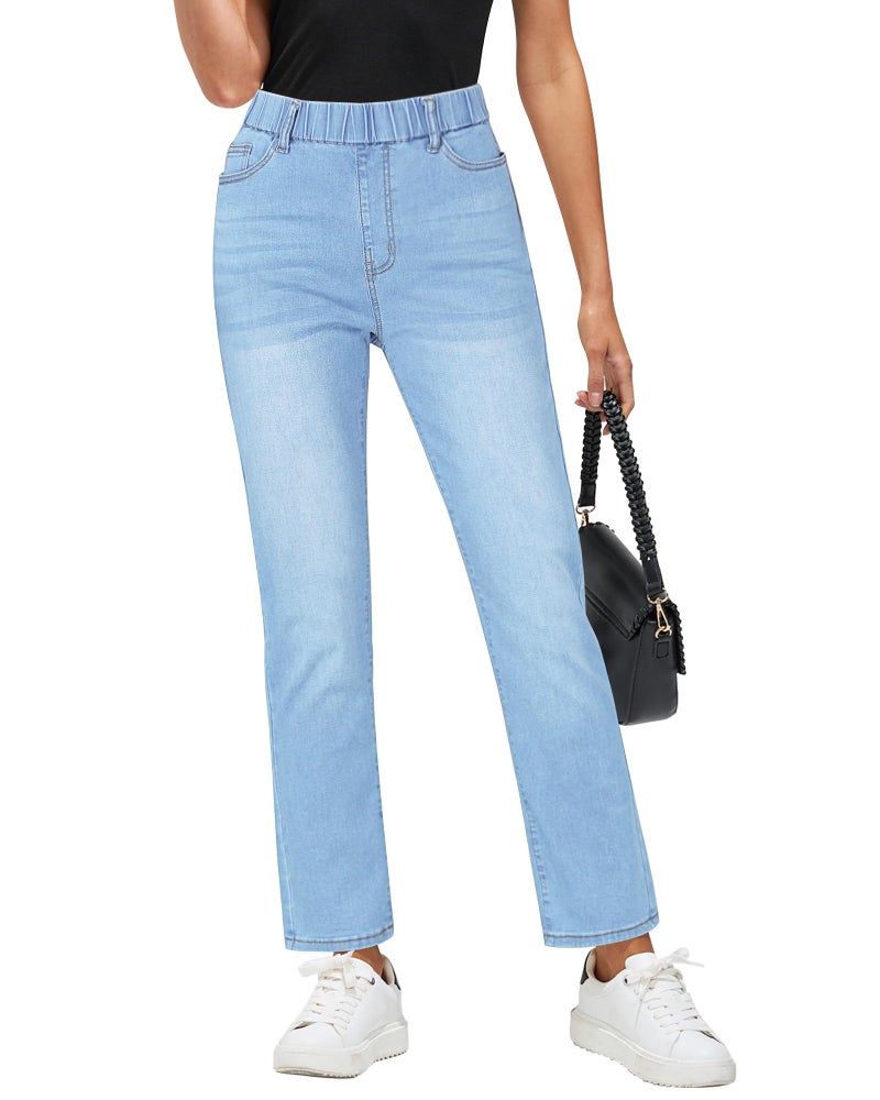 GRAPENT Country Concert Outfits for Women Straight Leg Pants Women Slim Straight Leg Jeans Womens Business Casual Clothes Womens Jeans Trend Color Gentle Sea Blue XX-Large Size 20 Size 22 - Image 1