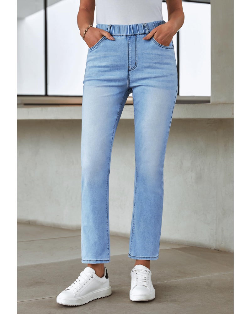 GRAPENT Country Concert Outfits for Women Straight Leg Pants Women Slim Straight Leg Jeans Womens Business Casual Clothes Womens Jeans Trend Color Gentle Sea Blue XX-Large Size 20 Size 22 - Image 3