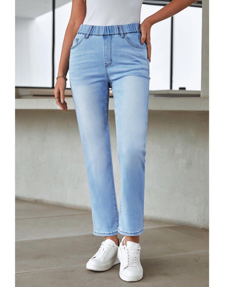 GRAPENT Country Concert Outfits for Women Straight Leg Pants Women Slim Straight Leg Jeans Womens Business Casual Clothes Womens Jeans Trend Color Gentle Sea Blue XX-Large Size 20 Size 22 - Image 4
