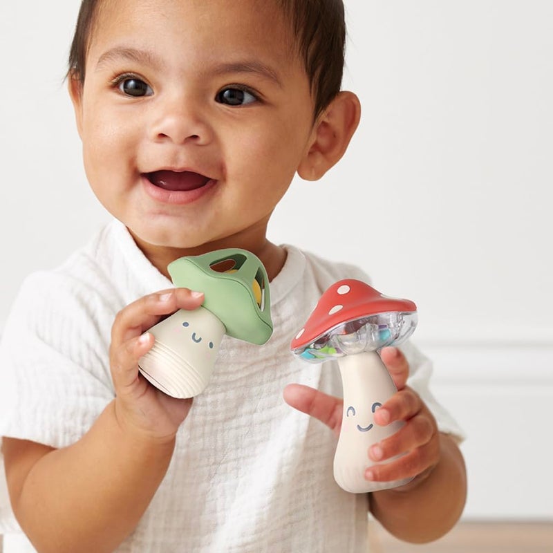 Itzy Ritzy Mini Maracas Musical Rattle Toy â€“ Sensory Baby Toy with Rattle Beads & Jingle Ball for Motor Skills & Auditory Development â€“ for Ages 0 Months and Up (Mushroom) - Image 2