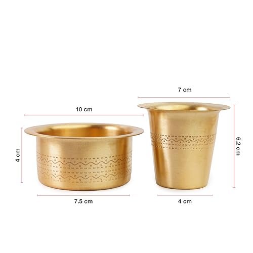 Thangam South Indian Brass Coffee Cup Dawara/Dabara & Tumbler for Serving Filter Coffee/Tea/Traditional kumbakonam Dabara Set Matt - 150ml (Set of 4) - Image 3