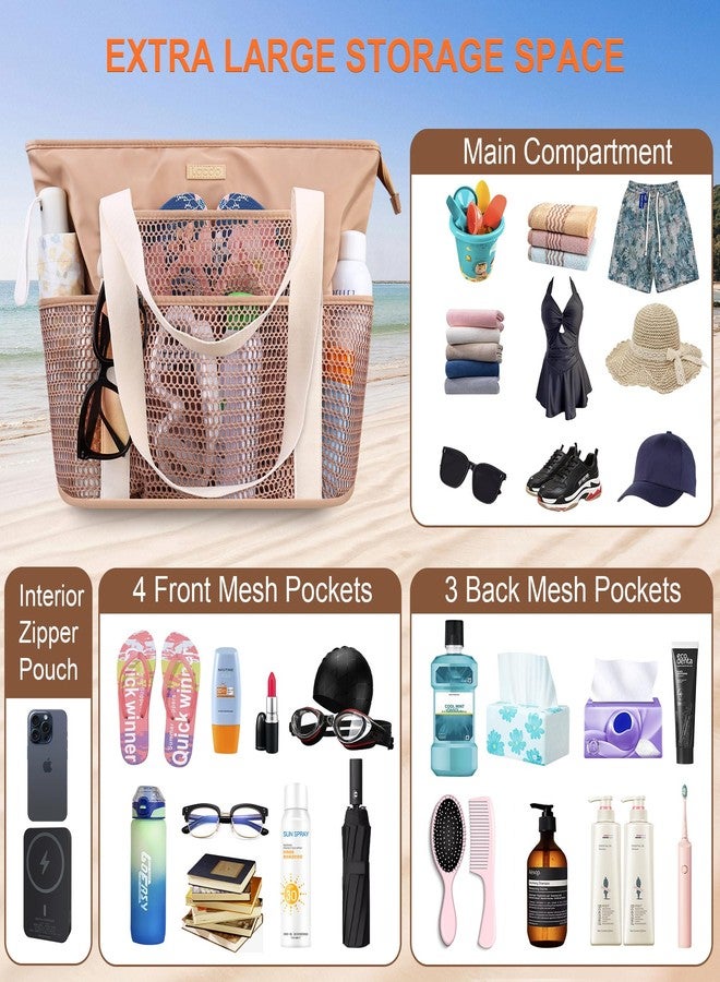لاكدو حقيبة شاطئ لاكدو للنساء، حقيبة حمل شاطئية نسائية مقاومة للماء والرمل، قابلة للطي، حقيبة حمام سباحة للسفر والشاطئ والإجازات، لون كاكي - Image 4