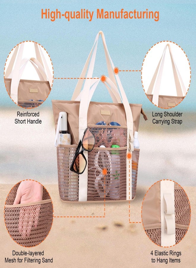 لاكدو حقيبة شاطئ لاكدو للنساء، حقيبة حمل شاطئية نسائية مقاومة للماء والرمل، قابلة للطي، حقيبة حمام سباحة للسفر والشاطئ والإجازات، لون كاكي - Image 5