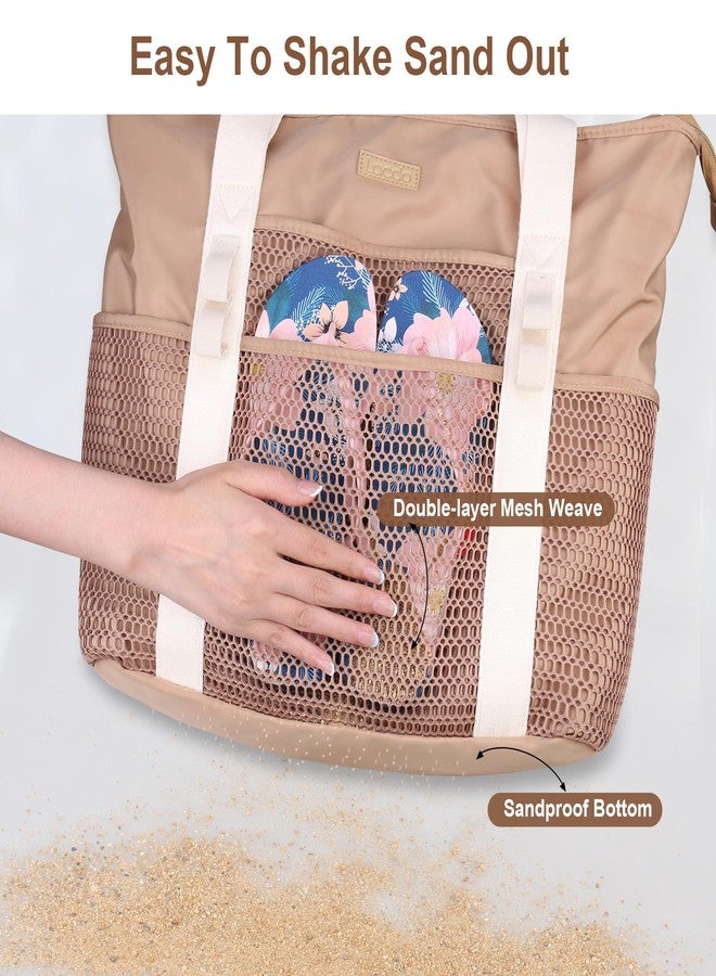 لاكدو حقيبة شاطئ لاكدو للنساء، حقيبة حمل شاطئية نسائية مقاومة للماء والرمل، قابلة للطي، حقيبة حمام سباحة للسفر والشاطئ والإجازات، لون كاكي - Image 3