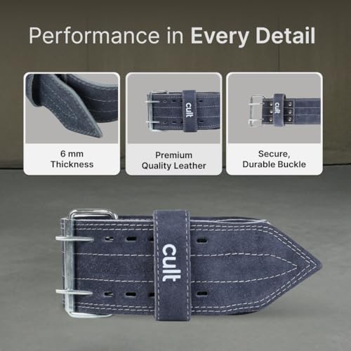 CULT Gym Belt Suede Leather XL – Weightlifting Belt for Men & Women | Back Support Deadlift Belt for Gym, Workout & Powerlifting | Adjustable Heavy Duty Exercise Belt (Grey) - Image 4