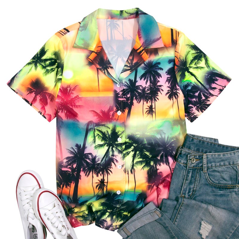 UNIQUEONE Women Hawaiian Shirt Soft Cool Summer Hawaii Tshirts Beach Tropic Print V Neck Button up Tops Floral Short Sleeve Tops - Image 5