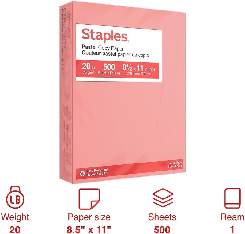 Staples Pastel Colored Copy Paper 8 1/2-Inch X 11-Inch Salmon 500/Ream - Image 2