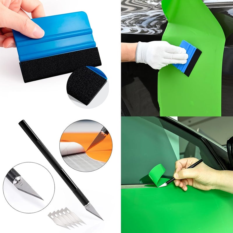 FOSHIO Car Vinyl Tool Kit Car Film Squeegee Set for Tint Film Car Wrap, Foil Tool Set for Wrapping, 5 m Knife Tape, Scraper, Felt Squeegee, Teflon Tape, Squeegee, Cutter Knife Room to room portable - Image 2