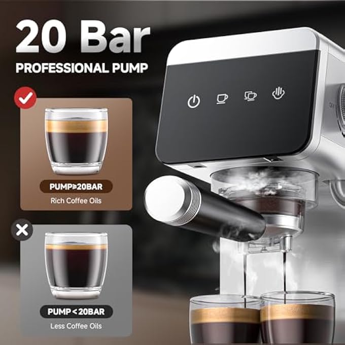 amzchef Espresso Machines With Led Touch Screen Espresso Coffee Machine Equip 20Bar Pressure System Cappuccino Machine Compact Latte Machine For Home GiftsSilver - Image 4
