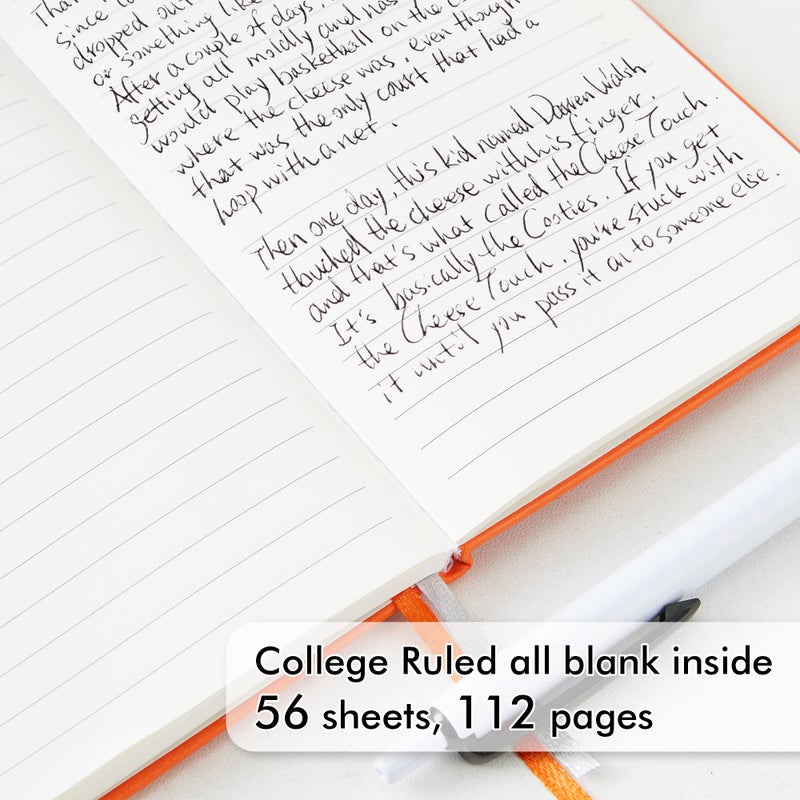 feela Pocket Notebook Journals, Mini Cute Small Hardcover College Ruled Notepad Office School Supplies, with 3 Black Pens, 3.5â€x 5.5â€, 3 Pack, A6, Solid Colors, Yellow, Orange, Emerald - Image 3