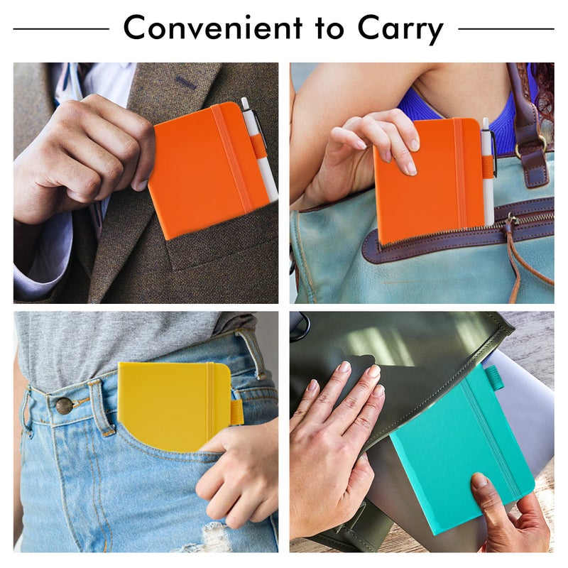 feela Pocket Notebook Journals, Mini Cute Small Hardcover College Ruled Notepad Office School Supplies, with 3 Black Pens, 3.5â€x 5.5â€, 3 Pack, A6, Solid Colors, Yellow, Orange, Emerald - Image 5