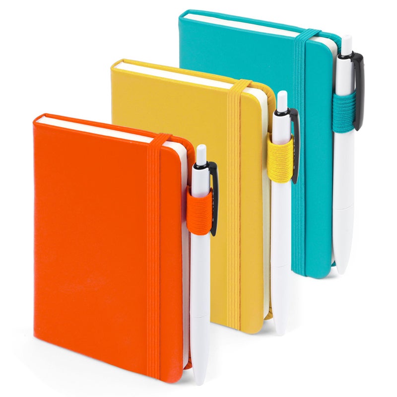 feela Pocket Notebook Journals, Mini Cute Small Hardcover College Ruled Notepad Office School Supplies, with 3 Black Pens, 3.5â€x 5.5â€, 3 Pack, A6, Solid Colors, Yellow, Orange, Emerald - Image 1