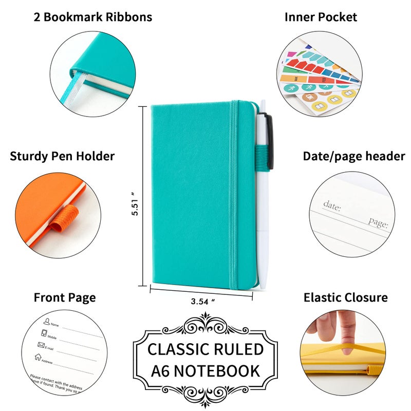 feela Pocket Notebook Journals, Mini Cute Small Hardcover College Ruled Notepad Office School Supplies, with 3 Black Pens, 3.5â€x 5.5â€, 3 Pack, A6, Solid Colors, Yellow, Orange, Emerald - Image 2