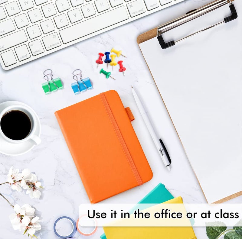 feela Pocket Notebook Journals, Mini Cute Small Hardcover College Ruled Notepad Office School Supplies, with 3 Black Pens, 3.5â€x 5.5â€, 3 Pack, A6, Solid Colors, Yellow, Orange, Emerald - Image 4